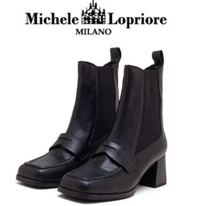 MICHELE LOPRIORE Adele Black Block Heel Chelsea Boot 41